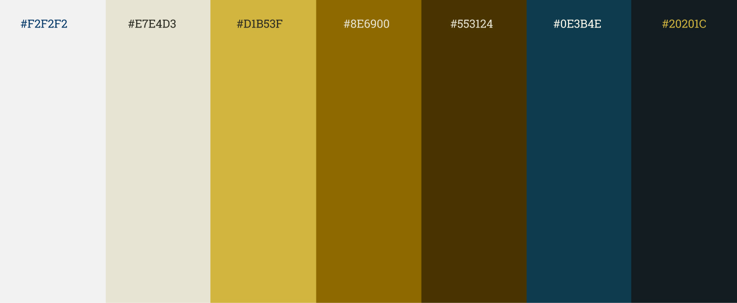 Li Yu gold, ivory, brown, blue, and black color palette
