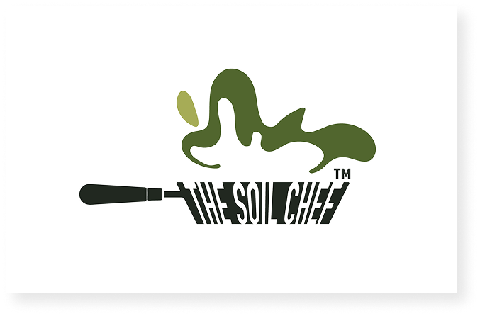 Expressive Soil Chef logo combining a plant, soil, and frying pan