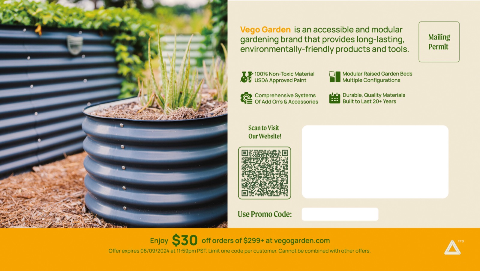 Vego Garden campaign in a horizontal direct mail format