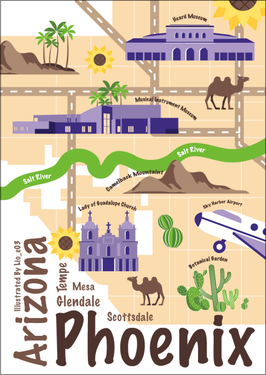 Illustrated map of Phoenix, Arizona