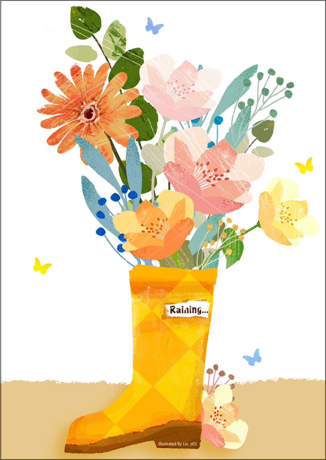 Illustration of flowers growing from a yellow rain boot