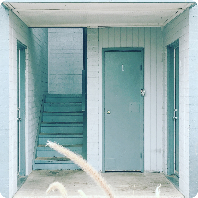 Quiet blue doorway and stairwell